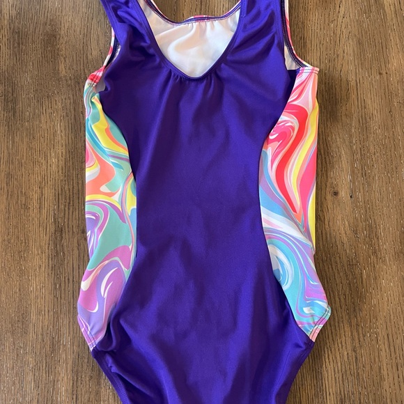 GK Kids Swirl Gymnastics Bodysuit - Pink, Yellow, Purple - Picture 2 of 5